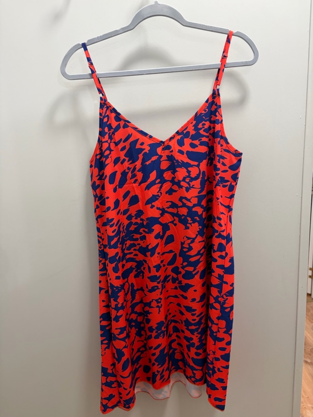 Vibrant Red and Navy Slip Dress and Shirt
